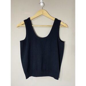 St. John Basics Santana Knit Tank Top Women Sz‎ S Black Classic Scoop Neck Shell